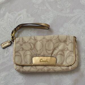 Coach Gold and Tan Signature Wristlet
